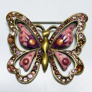 Vtg Jay Strongwater Butterfly Pin Pink Purple Enamel Swarovski Crystals Signed